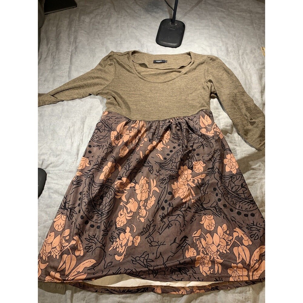 Reborn New York Brown And Peach Floral Women’s Dress Size Large~Y2K Cottagecore